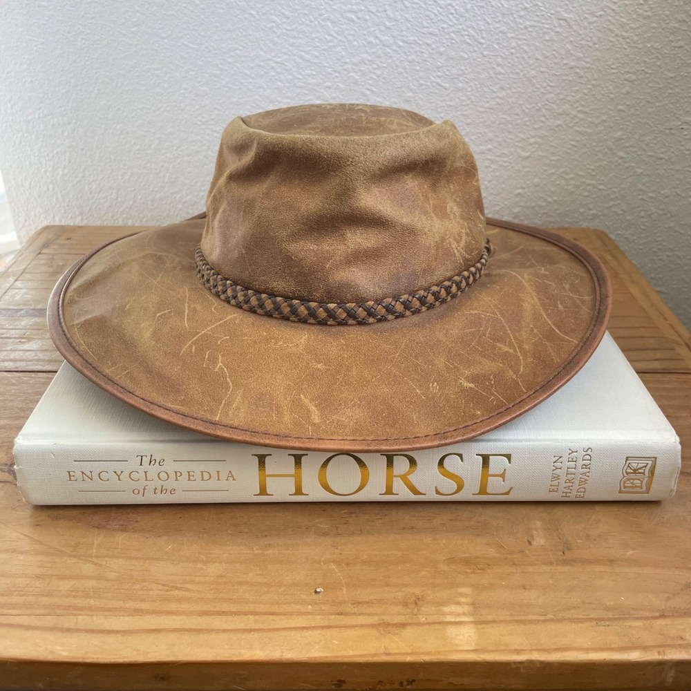 American Hat Crusher Mens Head n' Home Brown Worn Leather Outback Cowboy Hat  ML